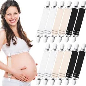 12 Pcs Adjustable Maternity Suspenders Elastic Maternity Belly Bands, Under Clothing Elastic Pant Dress Clips for Pregnant Women Pulling up Pants