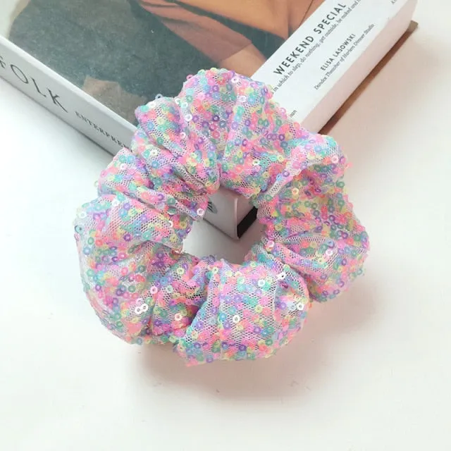 2021New Arrival Girls LED Luminous Scrunchies Hairband Ponytail Holder Headwear Elastic Hair Bands Solid Color Hair Accessories