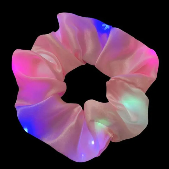 2021New Arrival Girls LED Luminous Scrunchies Hairband Ponytail Holder Headwear Elastic Hair Bands Solid Color Hair Accessories