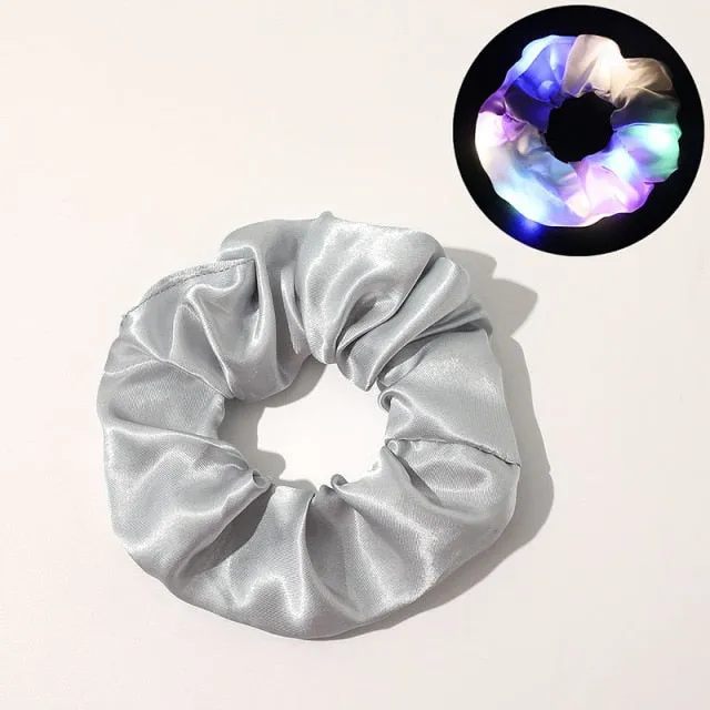 2021New Arrival Girls LED Luminous Scrunchies Hairband Ponytail Holder Headwear Elastic Hair Bands Solid Color Hair Accessories
