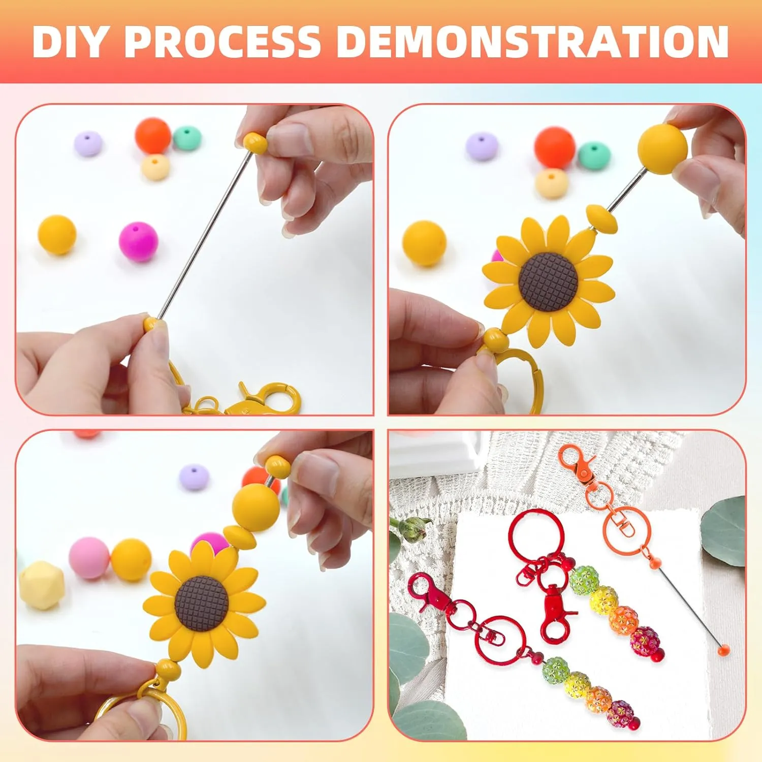 24 Pcs Beadable Keychains Bars bulk - 12 Colorful DIY Metal Beaded Keychain Making Kit   12 Bags Included, Bead Keychain Supplies,Blank Key Chain, Perfect for Women, Men, Mother's Day, Birthday Gift