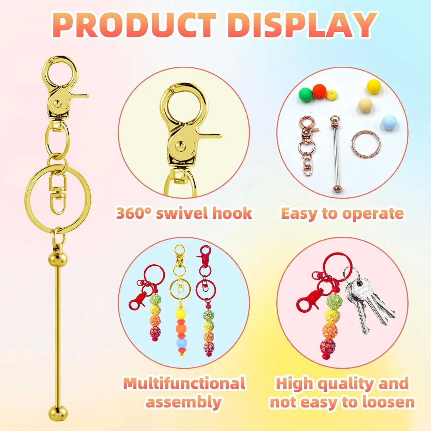 24 Pcs Beadable Keychains Bars bulk - 12 Colorful DIY Metal Beaded Keychain Making Kit   12 Bags Included, Bead Keychain Supplies,Blank Key Chain, Perfect for Women, Men, Mother's Day, Birthday Gift