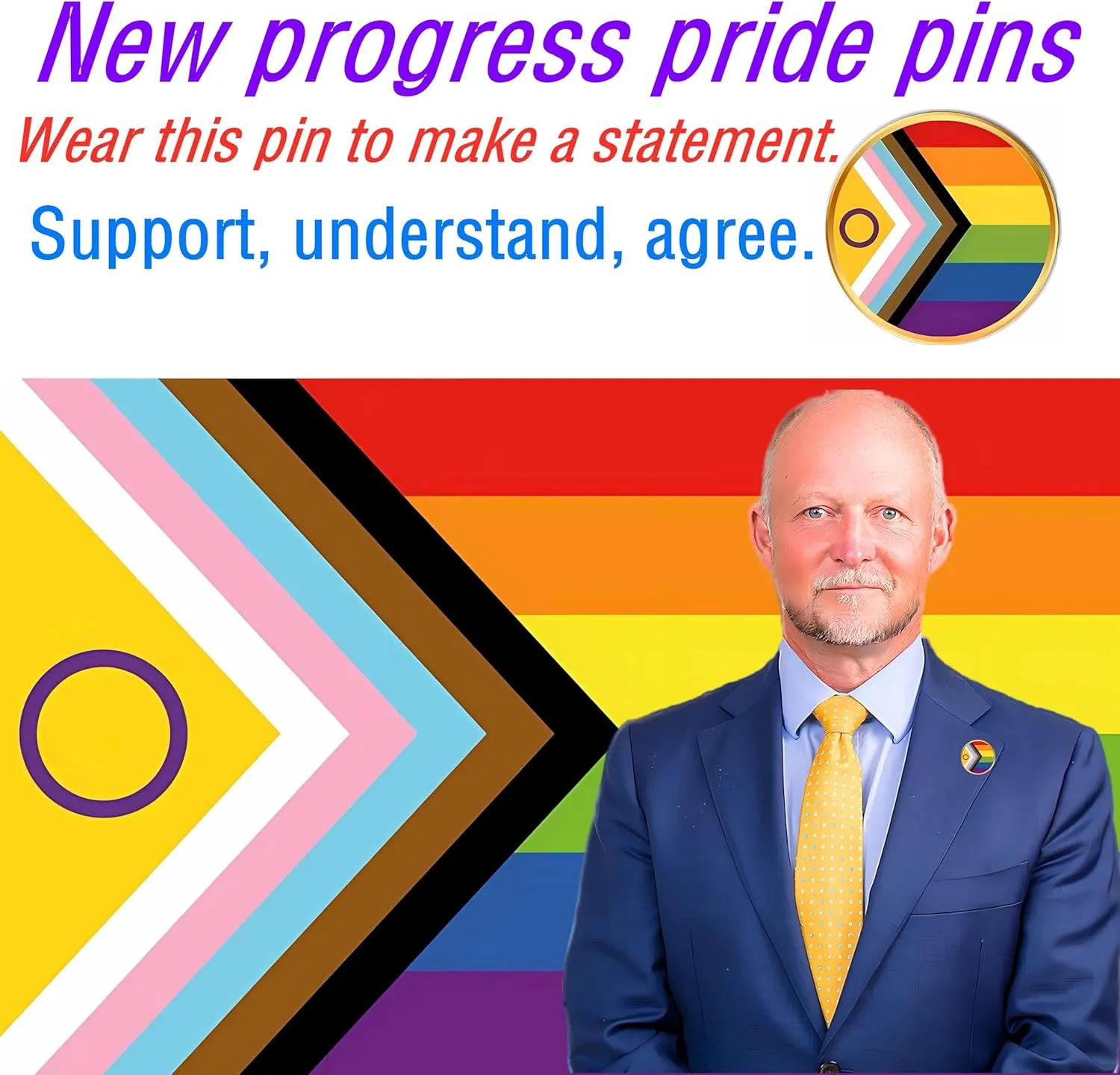 25/50/100pcs Round Inclusive New Progress Pride lapel Pin LGBTQ Progressive Rainbow flag Pride Pins Badge Bulk