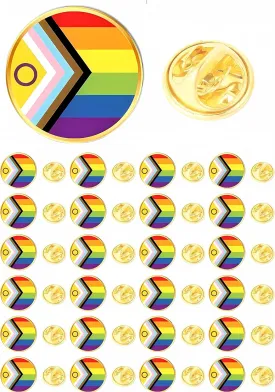 25/50/100pcs Round Inclusive New Progress Pride lapel Pin LGBTQ Progressive Rainbow flag Pride Pins Badge Bulk