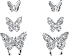 3 Pairs 14K Gold Plated 925 Sterling Silver Posts Bow Earrings for Women, Cubic Zirconia Bow Butterfly Stud Earrings Hypoallergenic Earrings Fashion Jewelry Gifts for Women