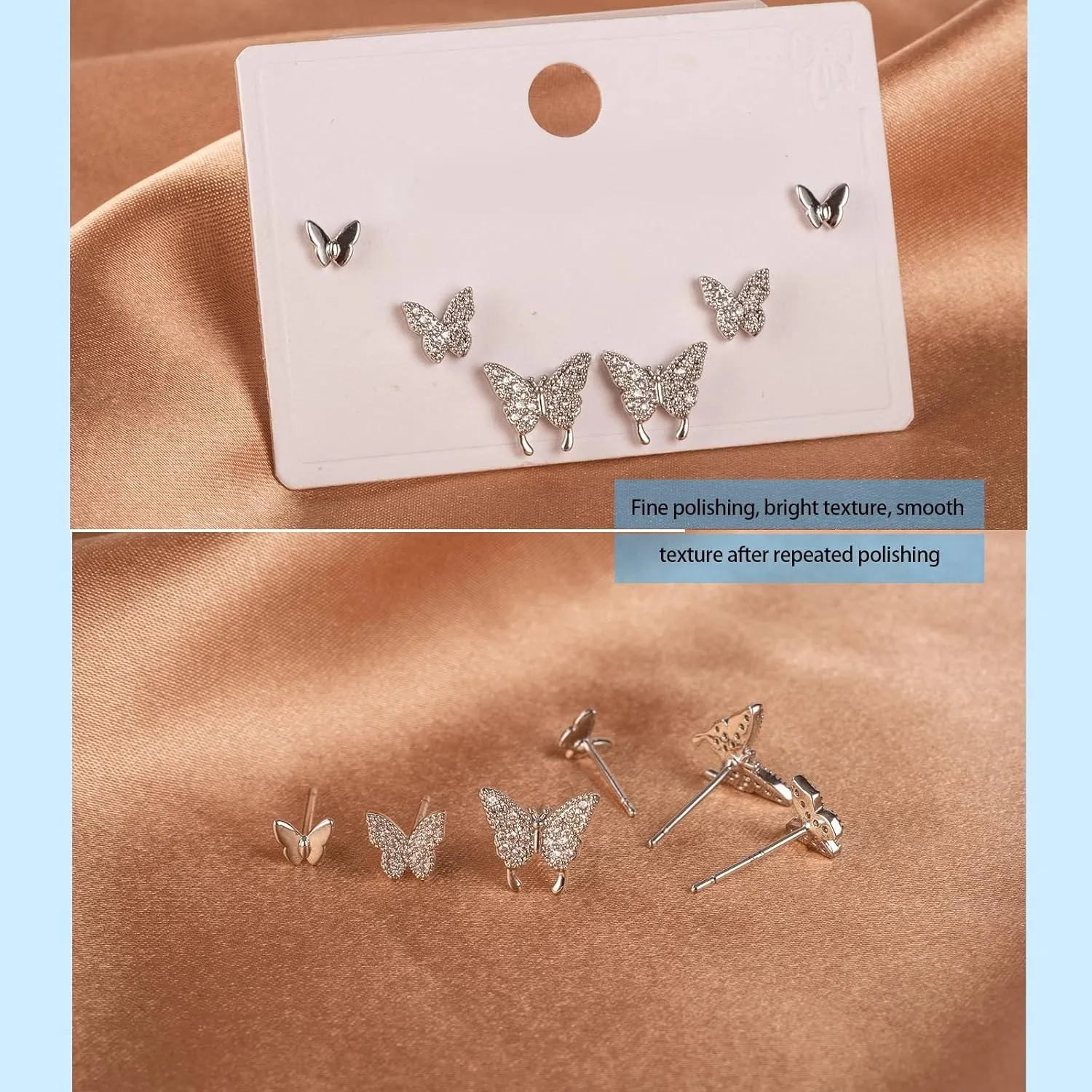 3 Pairs 14K Gold Plated 925 Sterling Silver Posts Bow Earrings for Women, Cubic Zirconia Bow Butterfly Stud Earrings Hypoallergenic Earrings Fashion Jewelry Gifts for Women