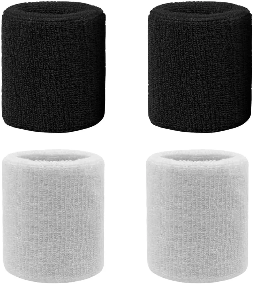 4 Pack 3 inch Wrist Sweatbands Tennis Wrist Bands Absorbent Sweat Band for Men and Women - Elastic Athletic Wrist Bands for Tennis, Basketball, Running, Working Out