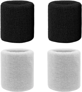 4 Pack 3 inch Wrist Sweatbands Tennis Wrist Bands Absorbent Sweat Band for Men and Women - Elastic Athletic Wrist Bands for Tennis, Basketball, Running, Working Out