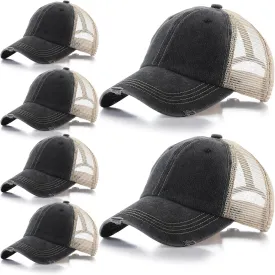 6 Pcs Washed Mesh Back Baseball Cap Bulk Unstructured Vintage Trucker Hat Adjustable Cotton Mesh Hat Distressed Pigment Dyed Cap for Men Women Outdoor Sports Tennis Golf
