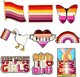 9PC Lesbian Pins Pride Flag Enamel Pin Button Pack Gay Bi LGBT Ribbon Ally Progress Support Jewelry Rainbow Progressive Trans Gender Equality Pansexual Accessories Hat Clothes Items Stuff Gifts