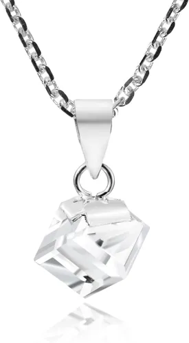 AeraVida Unisex Simple & Sparkling Clear Crystal Cube Prism on .925 Sterling Silver Pendant Chain Necklace for Modern Chic Style & Casual Everyday Fashion