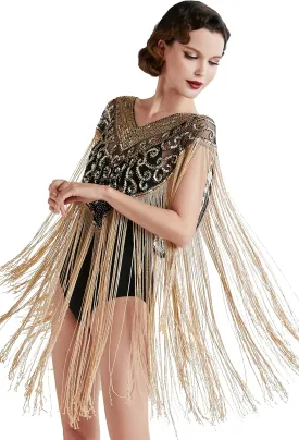 BABEYOND 1920s Shawl Wraps Long Fringed Evening Cape Sequin Beaded Party Shawl