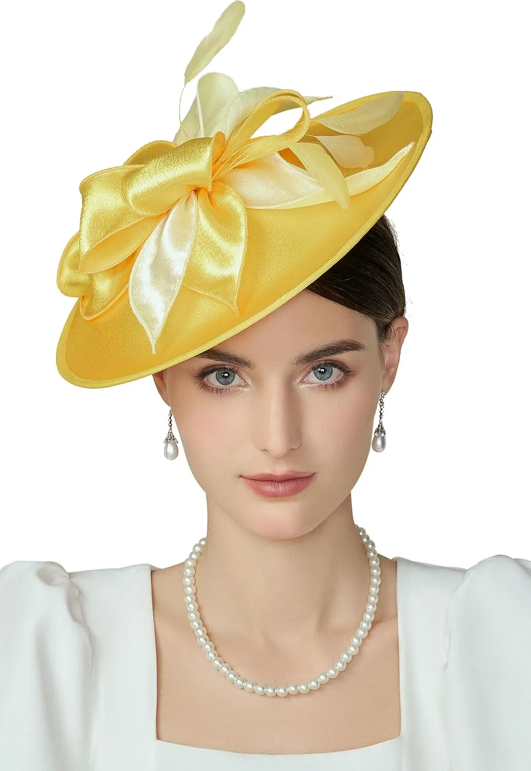 BABEYOND Derby Hats for Women - Fascinators Tea Party Hats Headband Wide Brim Fascinator Wedding Cocktail Flower Feathers