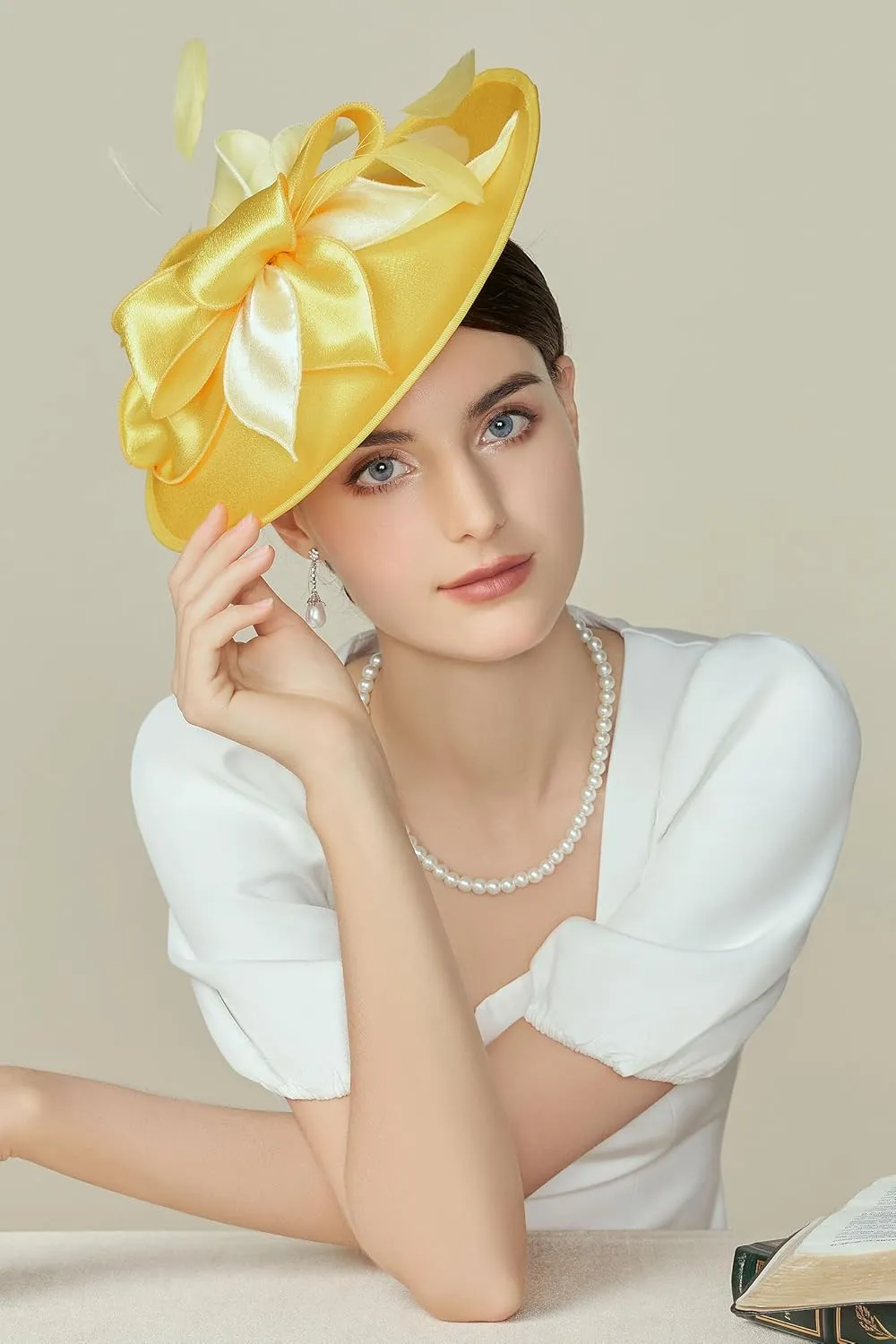 BABEYOND Derby Hats for Women - Fascinators Tea Party Hats Headband Wide Brim Fascinator Wedding Cocktail Flower Feathers