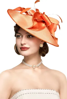 BABEYOND Derby Hats for Women - Fascinators Tea Party Hats Headband Wide Brim Fascinator Wedding Cocktail Flower Feathers