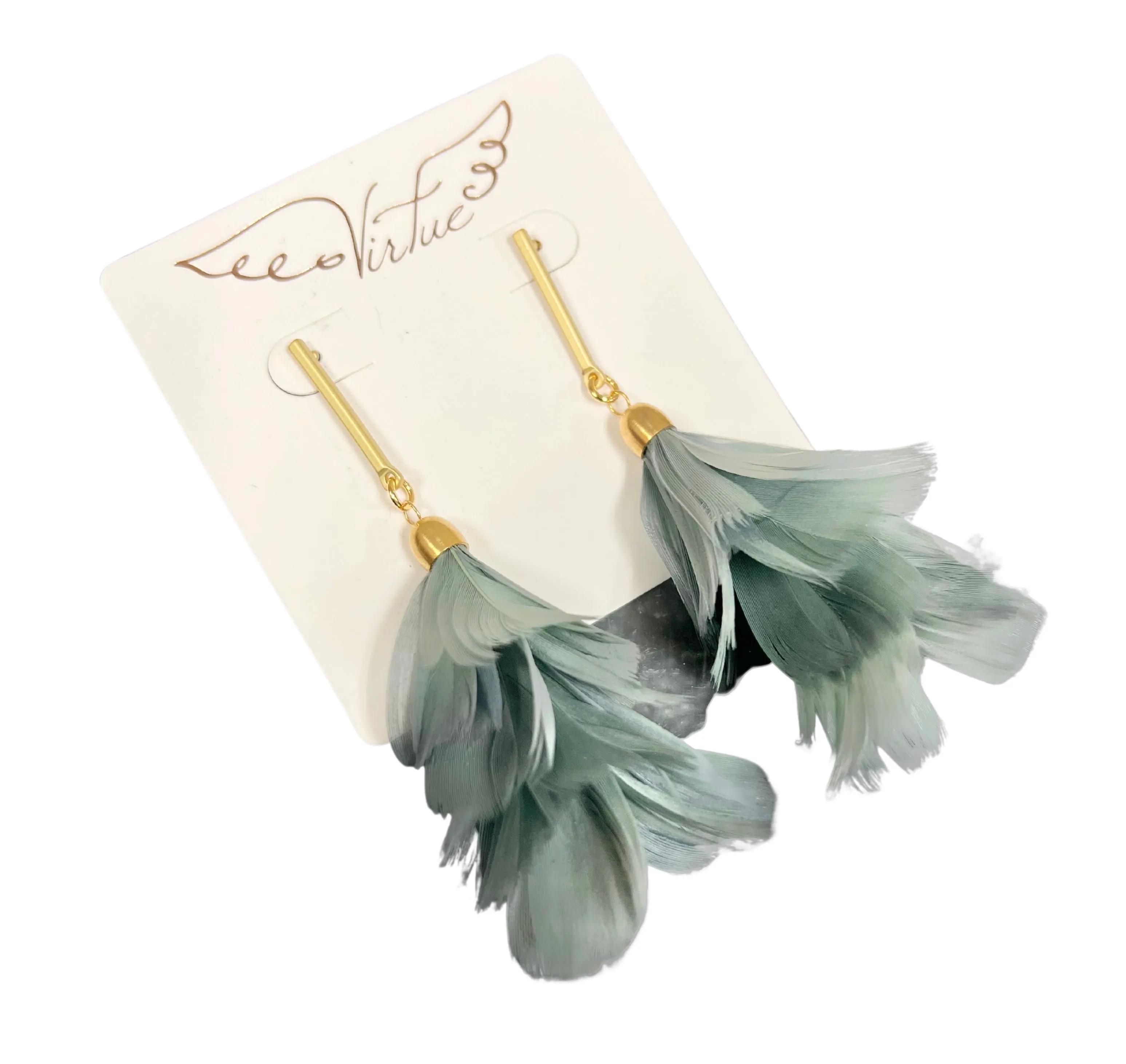 Bar Post Feather Fan Earrings