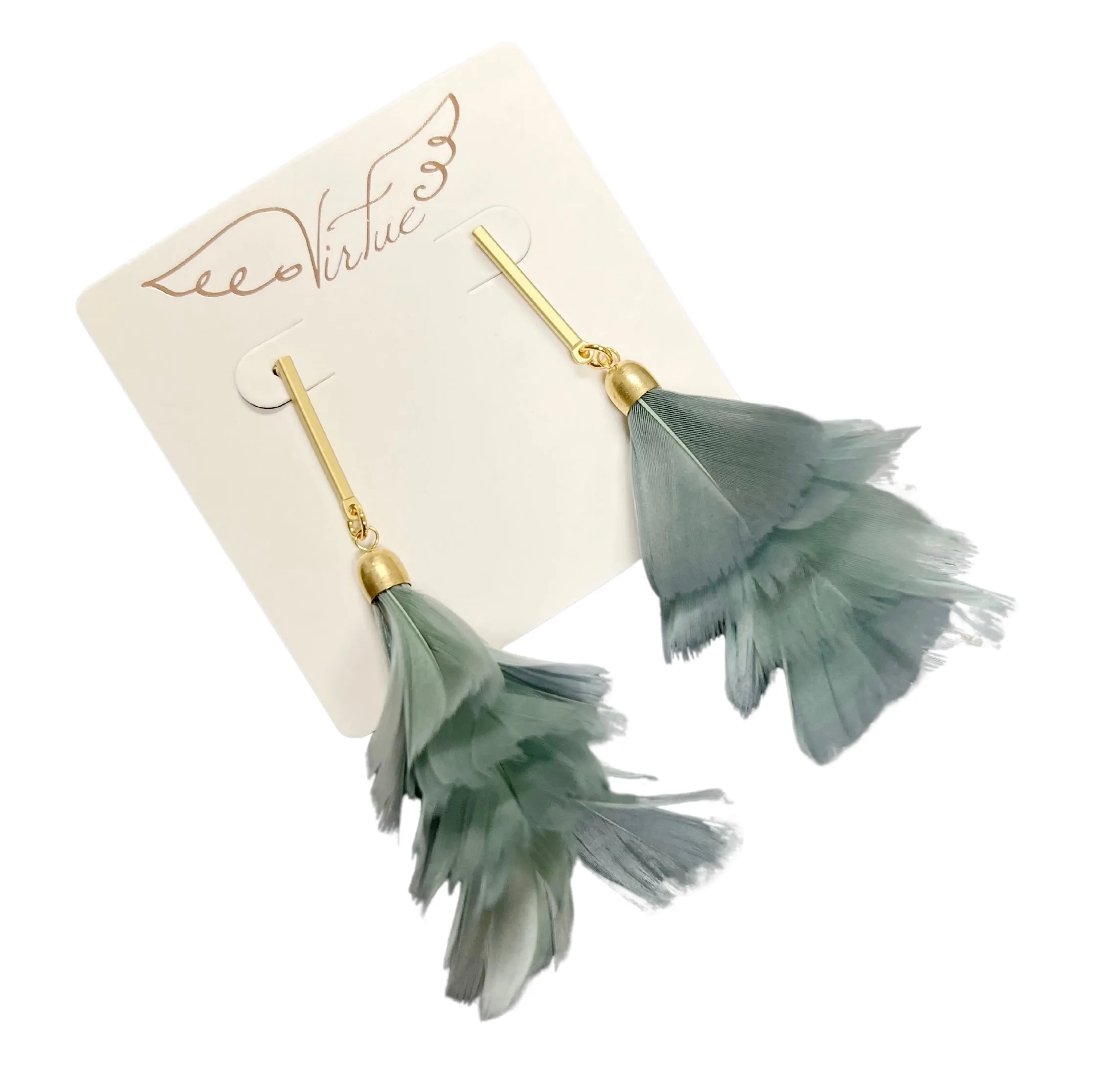Bar Post Feather Fan Earrings