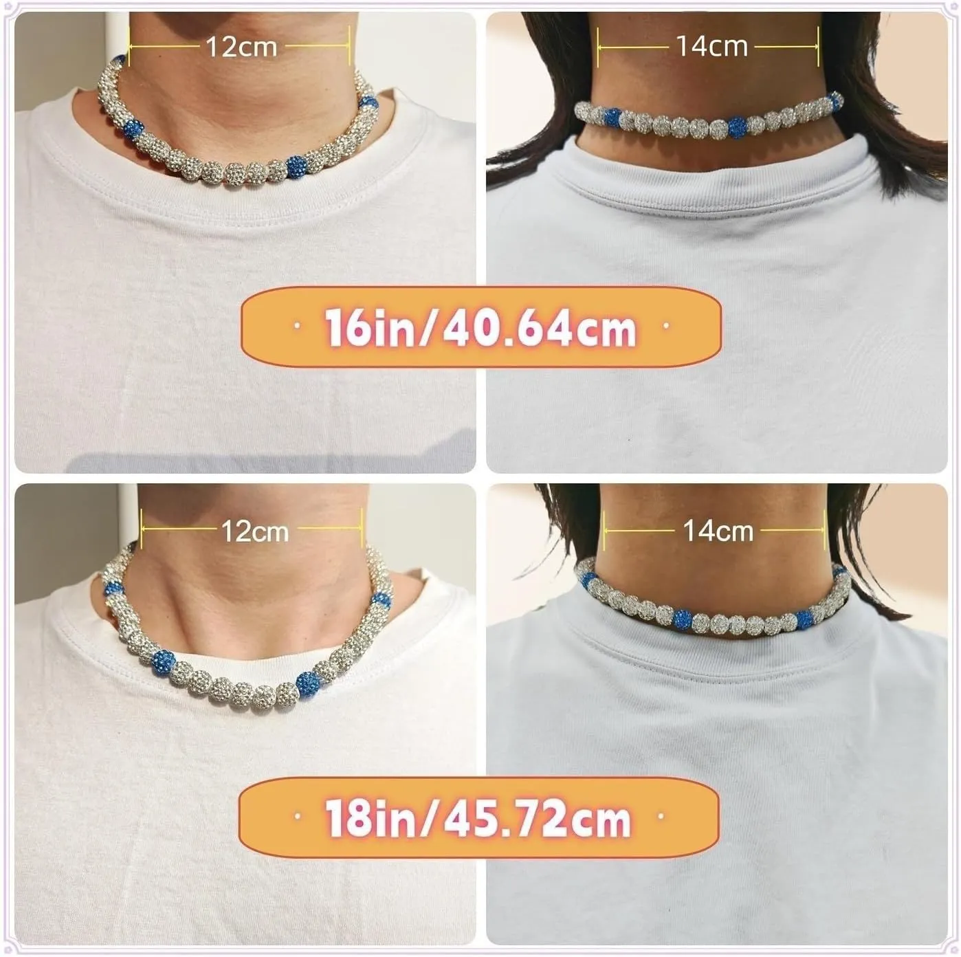 Baseball Necklace Beaded for Men, Bling Ice 16in/18in/20in Shiny Baseball Chain Stuff, Rhinestone Inspired Discoball Baseball Accessories Drip Necklaces Gifts for Player Team Lovers Father
