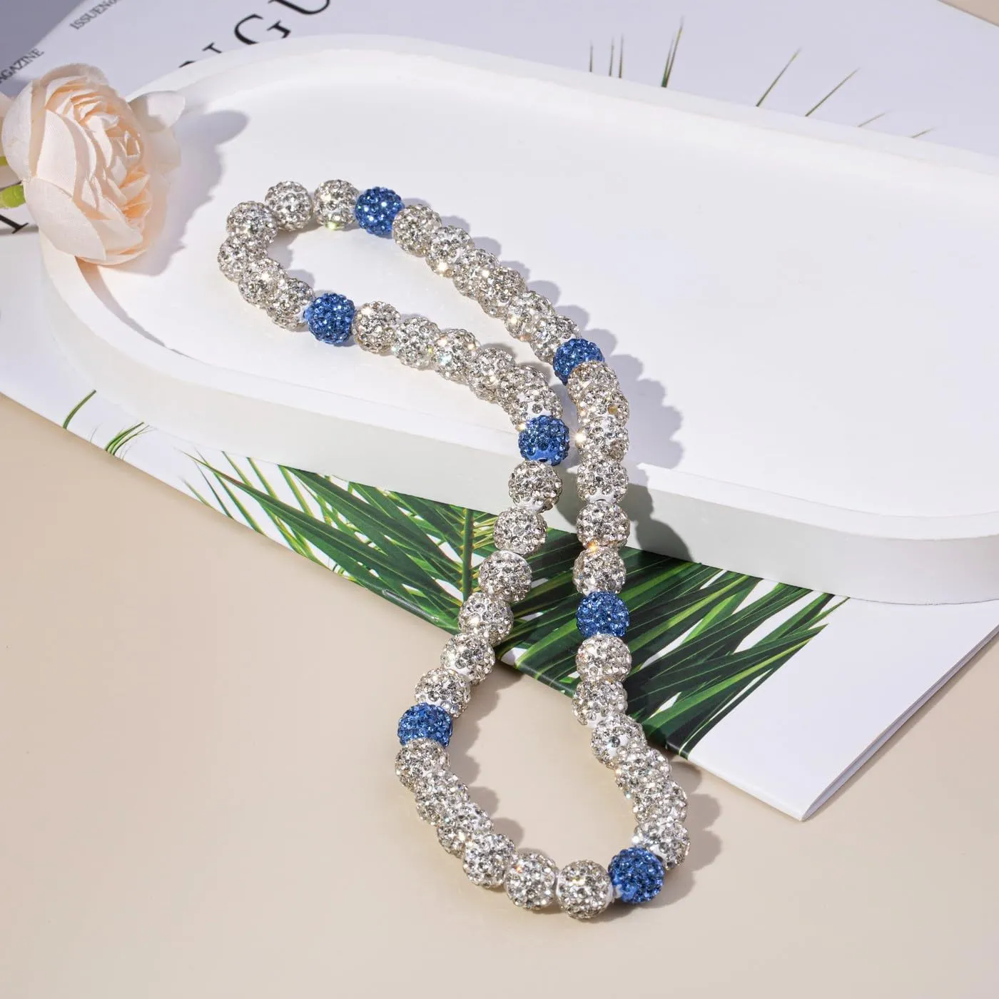 Baseball Necklace Beaded for Men, Bling Ice 16in/18in/20in Shiny Baseball Chain Stuff, Rhinestone Inspired Discoball Baseball Accessories Drip Necklaces Gifts for Player Team Lovers Father