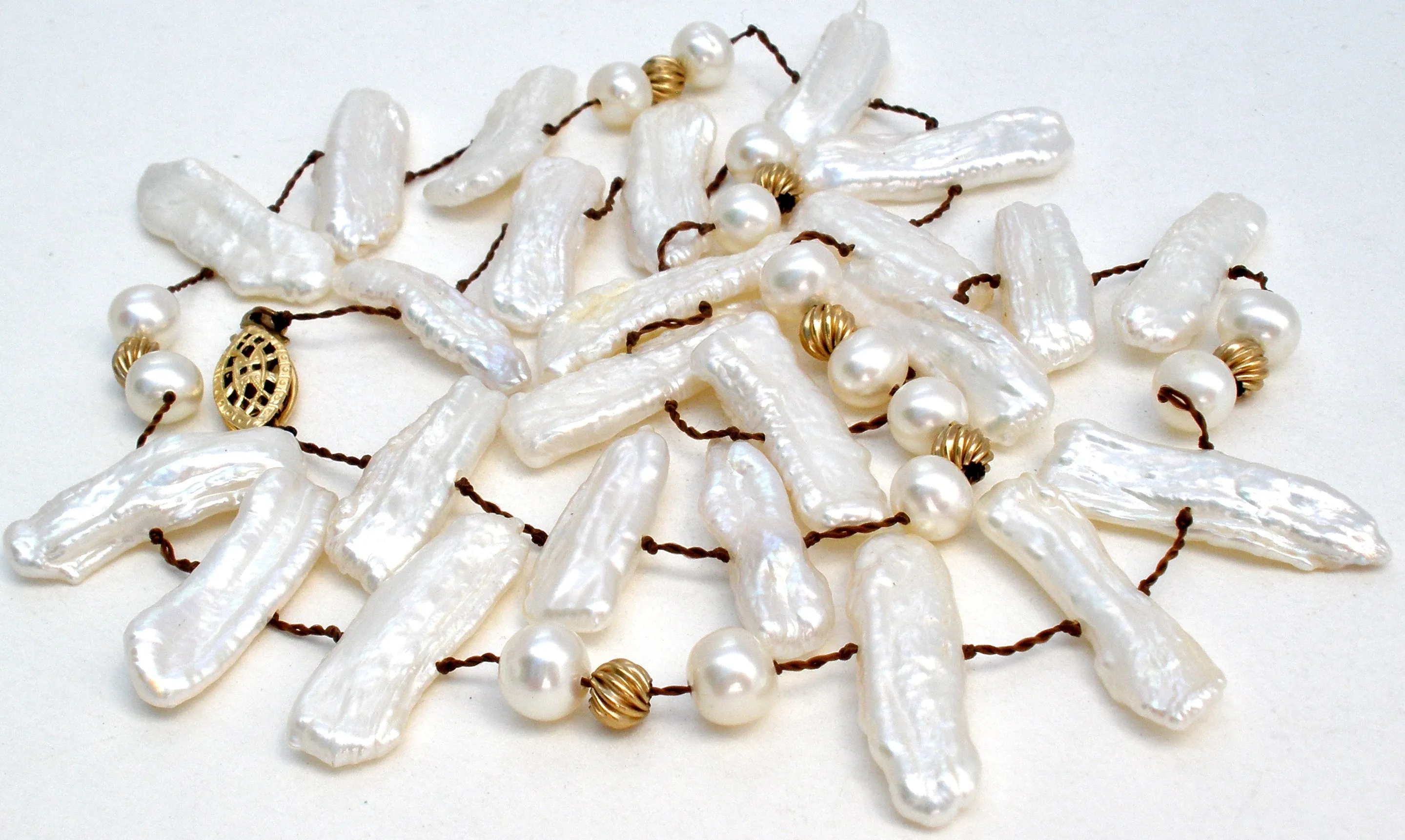 Biwa Pearl & Gold Filled Bead Necklace 19"