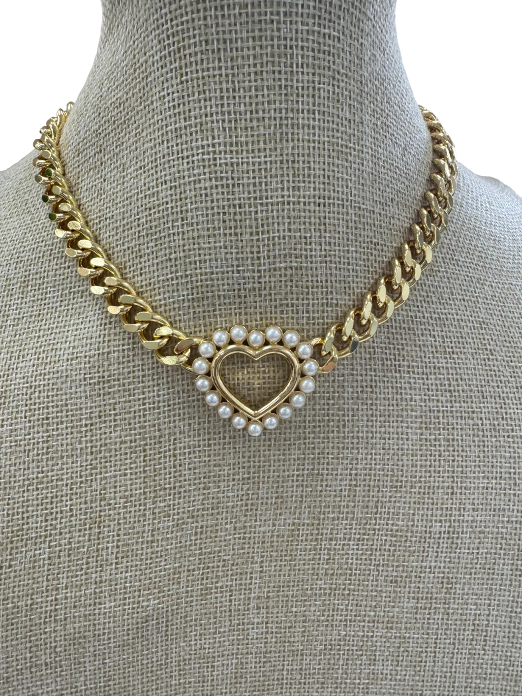 Celeste Starre Yellow Pearl Heart Chunky Gold Necklace