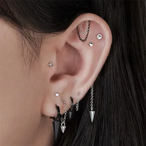 Chain Wrap Stud Earring by Maria Tash in 14K Yellow Gold. Butterfly Stud.