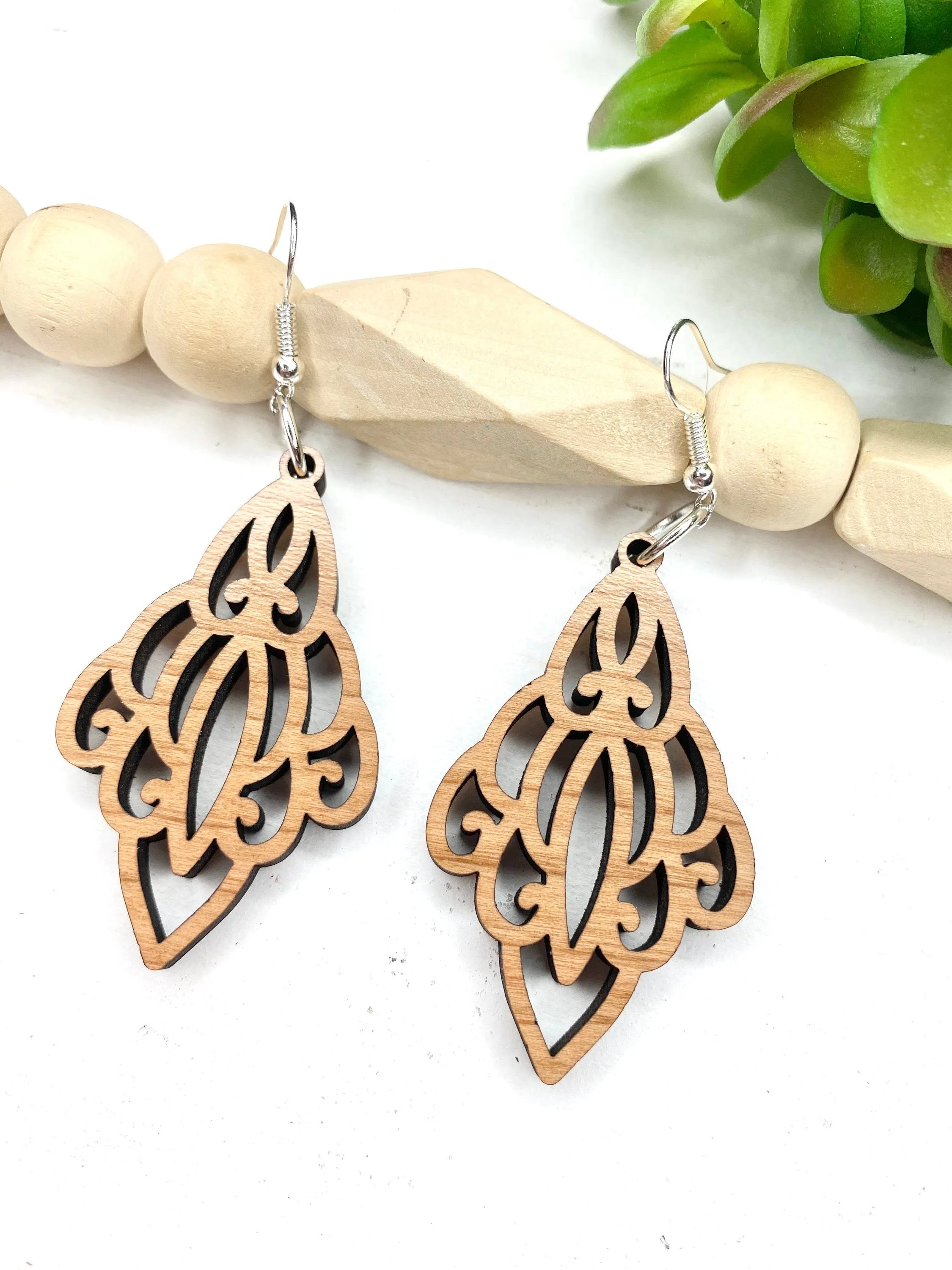 Chandelier Drop Earrings, Art Nouveau, Statement Jewelry, Wood Dangle Earrings, Best Friend Gift