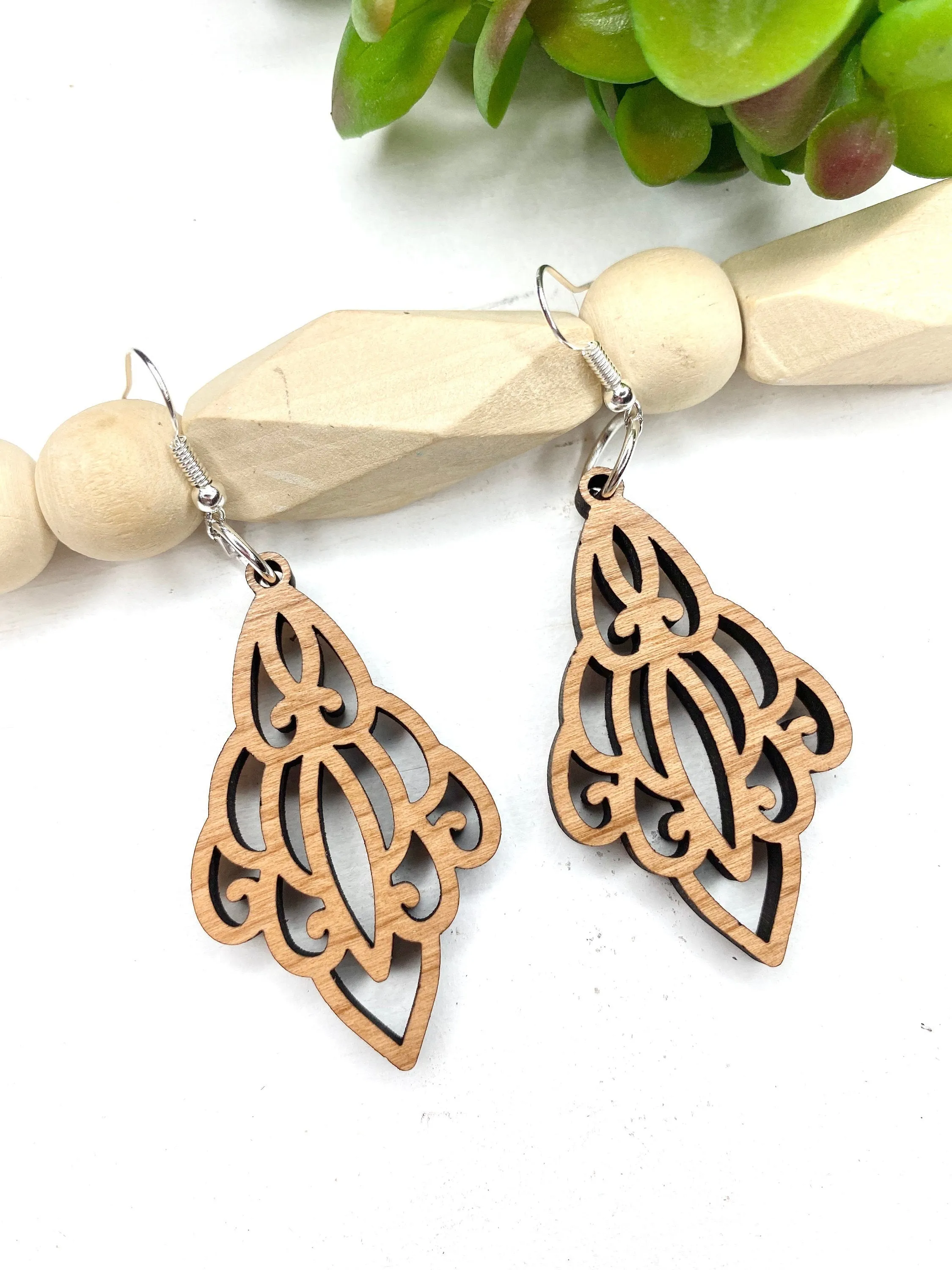 Chandelier Drop Earrings, Art Nouveau, Statement Jewelry, Wood Dangle Earrings, Best Friend Gift