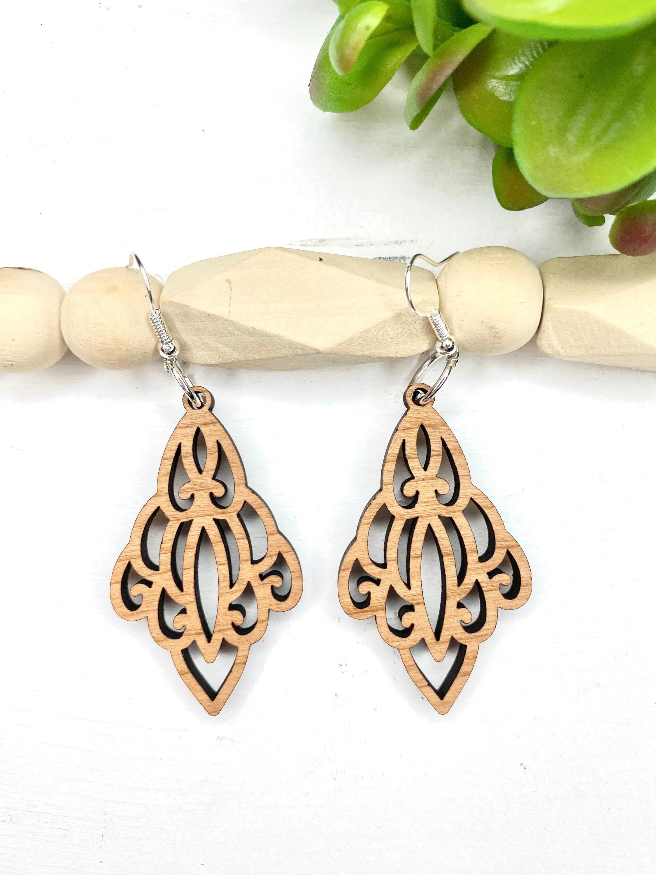 Chandelier Drop Earrings, Art Nouveau, Statement Jewelry, Wood Dangle Earrings, Best Friend Gift