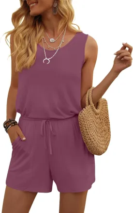 DouBCQ Womens Summer Romper Casual Short Jumpsuits with Pockets