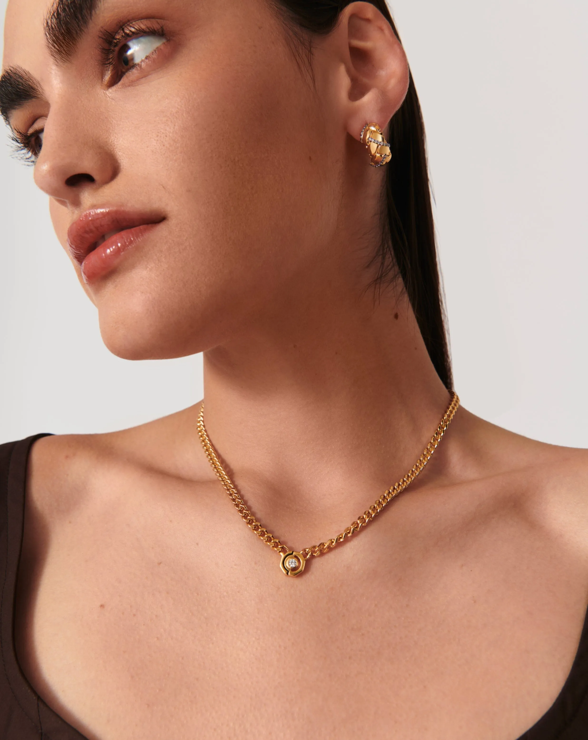 Enamel & Stone Floating Hex Pendant Chain Necklace | 18ct Gold Plated/Cubic Zirconia