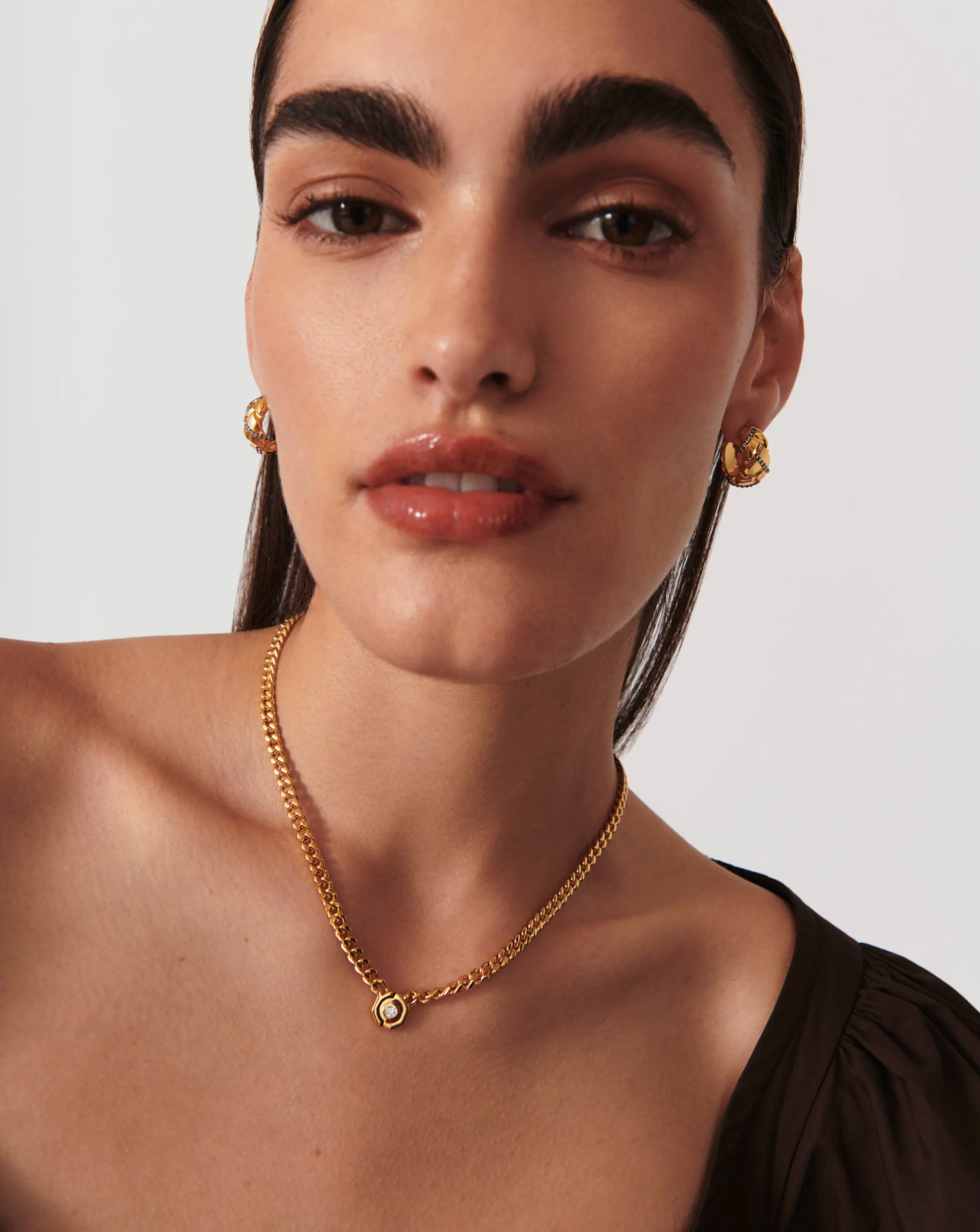 Enamel & Stone Floating Hex Pendant Chain Necklace | 18ct Gold Plated/Cubic Zirconia