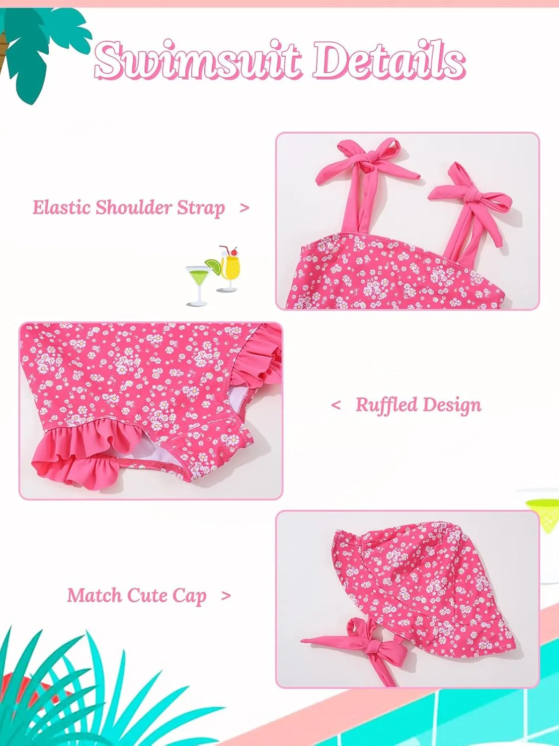 ESHOO Baby Girls Swimsuit Toddler Ruffled Bikini One-Piece Swimwear Baby Girl Bathing Suits Kids Swimming Bathing Beachwear