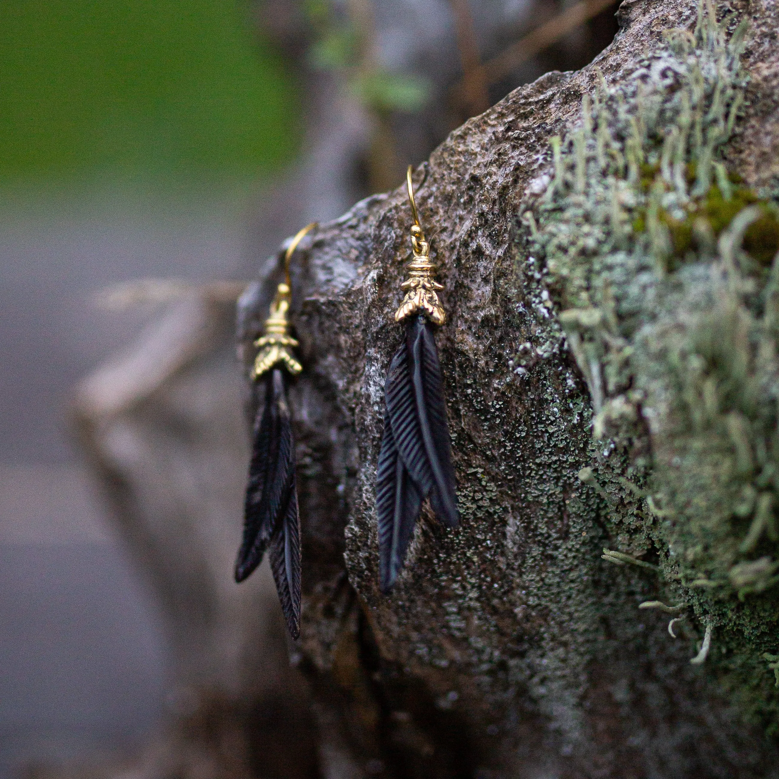 Feather Earrings - Black