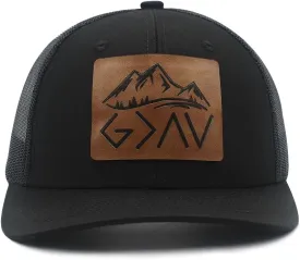 God is Greater Than The Highs and Lows Leather Patch Hat Trucker Hat Adjustable Baseball Cap for Men Women