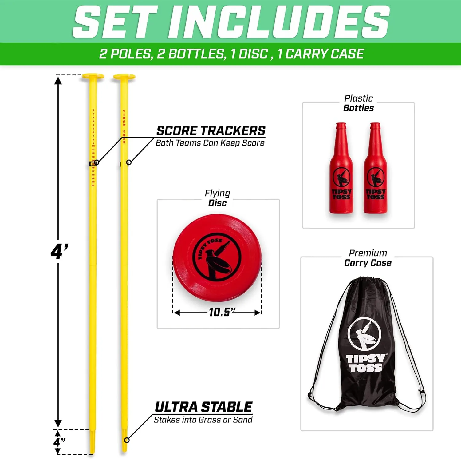 GoSports Tipsy Toss Game Set - Flying Disc Bottle Drop Yard Game - Choose Pro or Standard