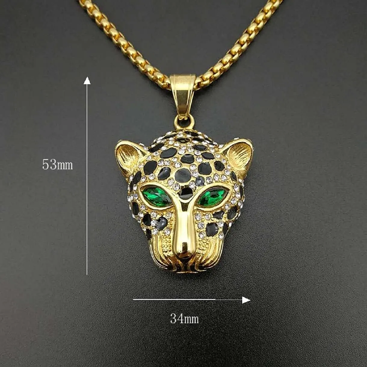 Iced Out Leopard Head Necklace for Men, Stainless Steel Nordic Viking Leopard Animal Necklace Hip Hop Leopard Head Pendant Necklace for Men