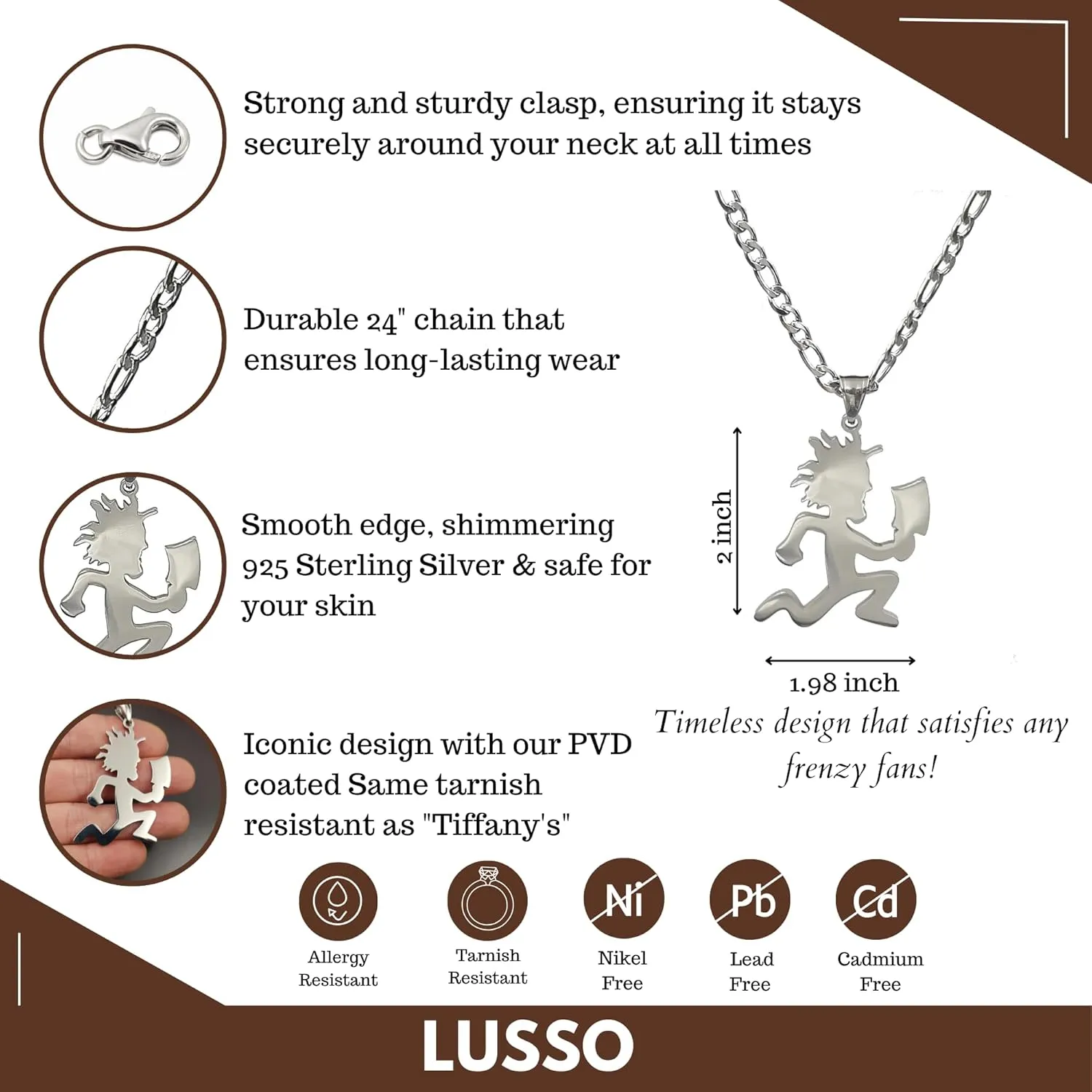 ICP necklace, Juggalo necklace, 925 sterling silver Jugallo Hatchetman Necklace, hatchetman necklace, insane clown necklaces, hatchet man chain,Pendant Charm for men and woman with 24" choose chain