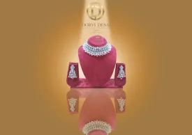 'Jahaan', Round Diamante With Light Pink Stone Drops by Oorvi Desai