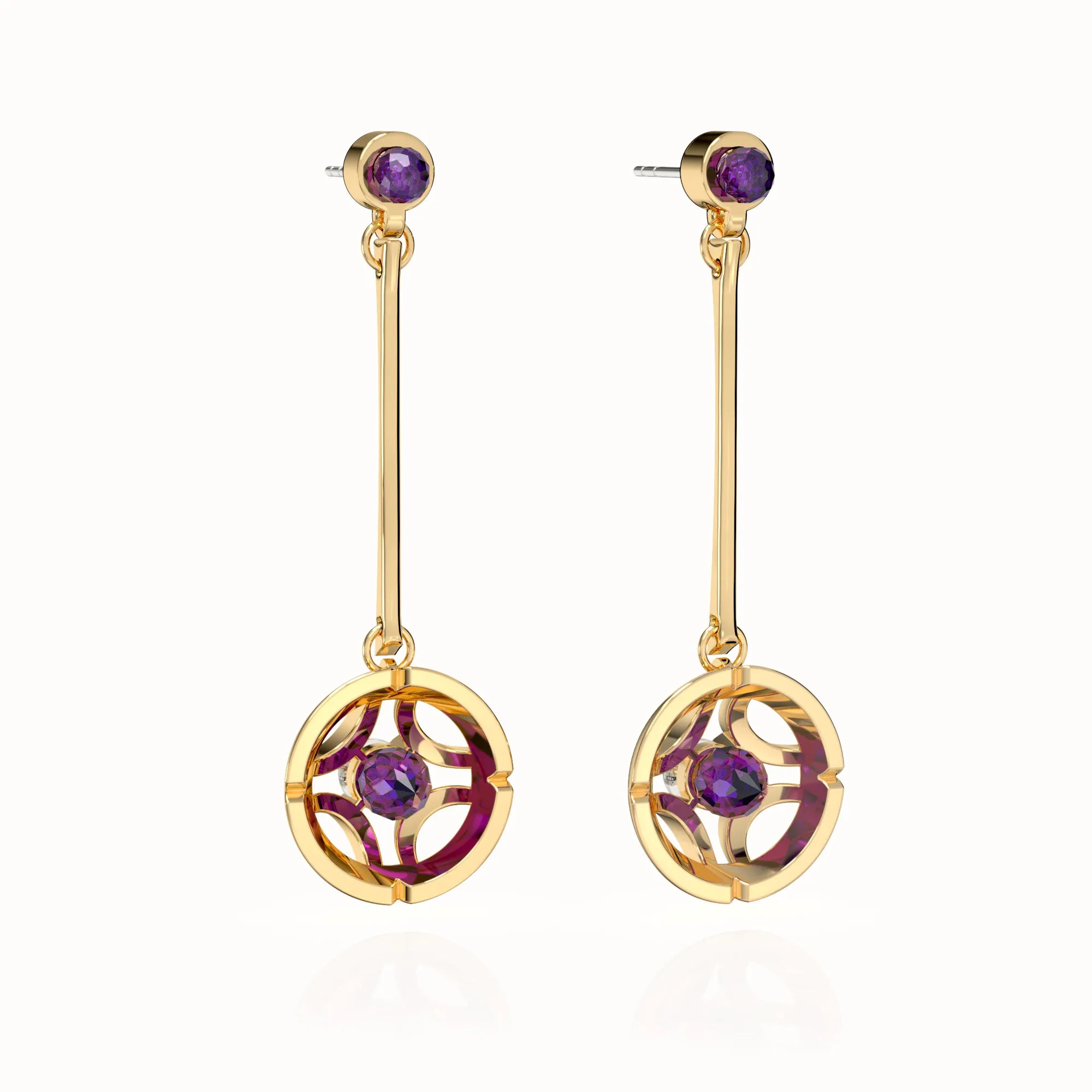 Jalan Besar Drop Earrings - Gold Vermeil - Amethyst