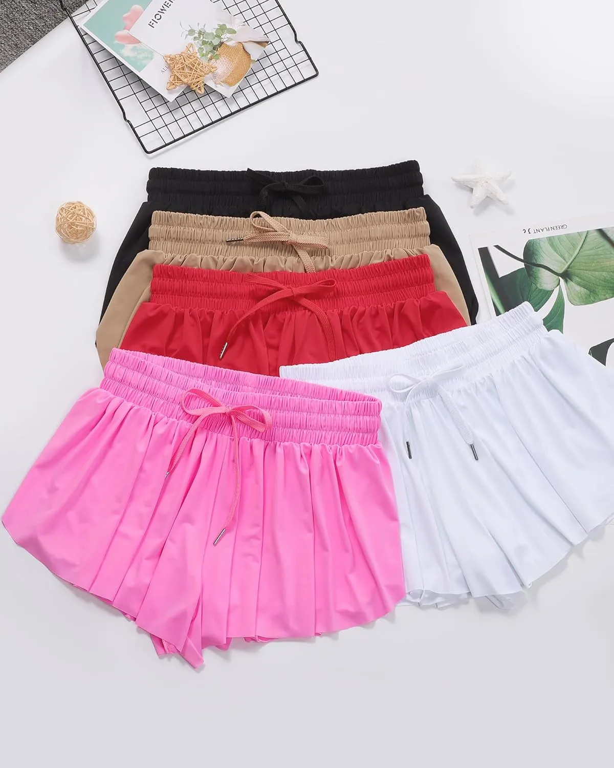 JOCMIC Girls Flowy Shorts, 2 in 1 Preppy Butterfly Shorts with Spandex Liner for Cheer Athletic Gym Teens Casual Clothes