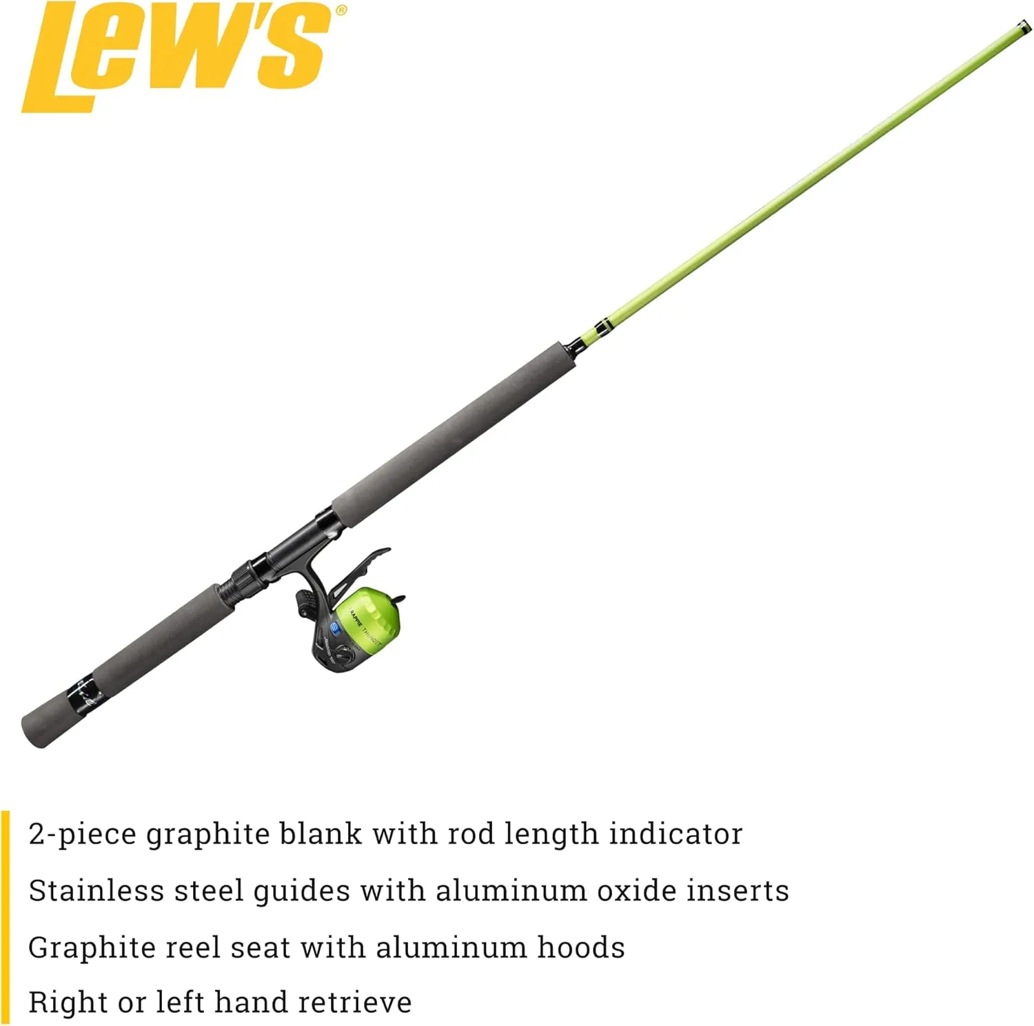 Lew's Crappie Thunder Jig/Troll Underspin Reel and Fishing Rod Combo, 9-Foot 2-Piece Graphite Blank, Right or Left-Hand Retrieve, Crappie Thunder Green