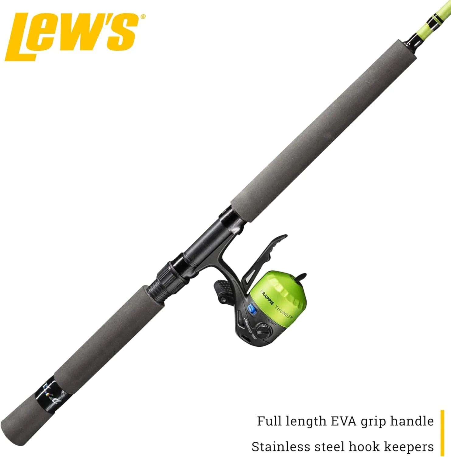 Lew's Crappie Thunder Jig/Troll Underspin Reel and Fishing Rod Combo, 9-Foot 2-Piece Graphite Blank, Right or Left-Hand Retrieve, Crappie Thunder Green