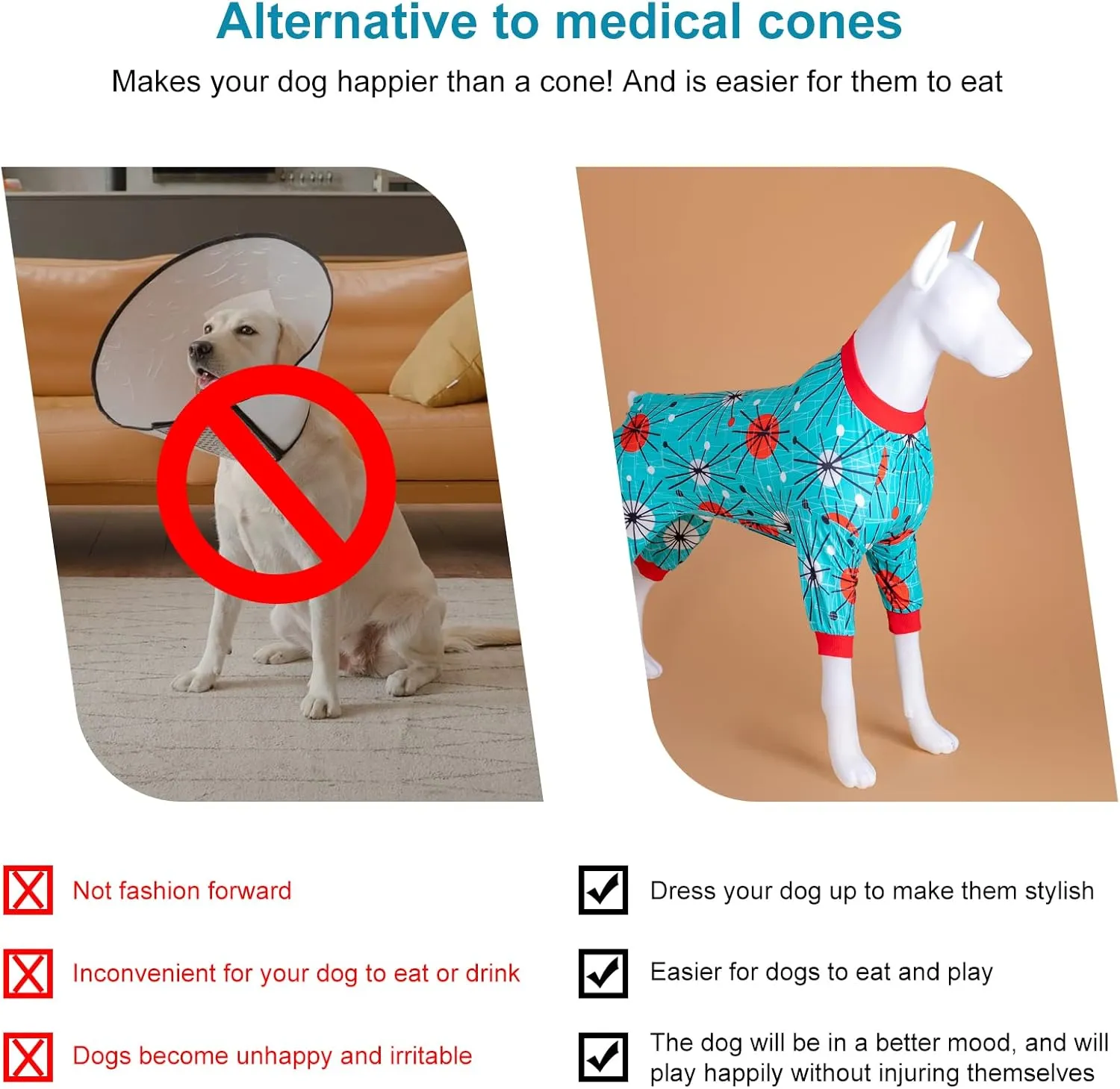 LovinPet Pitbull Pjs for Dogs - Anti Licking & Anxiety Calming Dog Shirt, Lightweight Stretchy Fabric, Atomic Turquoise Print, Large Dog Pjs, Pitbull Clothes, Pet Pajamas for Dogs,Red 2XL