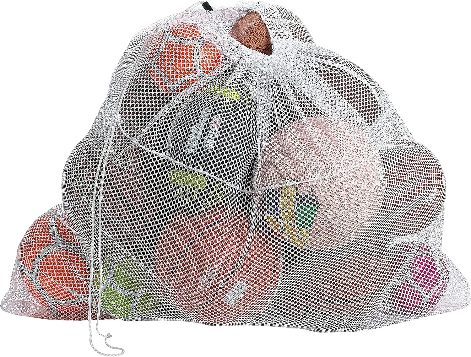 Mesh Equipment Bag - 32 x 36 and 24 x 36 - Adjustable, sliding drawstring cord closure. Perfect mesh bag for parent or coach, making it easy to transport and keeping your sporting gear organized.