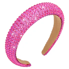 Ondder Hot Pink Rhinestone Headband - Shiny Beaded Bling Crystal Head Bands for Women's Hair - Non-Slip Fashion Sparkly Puffy Headbands for Women and Girls