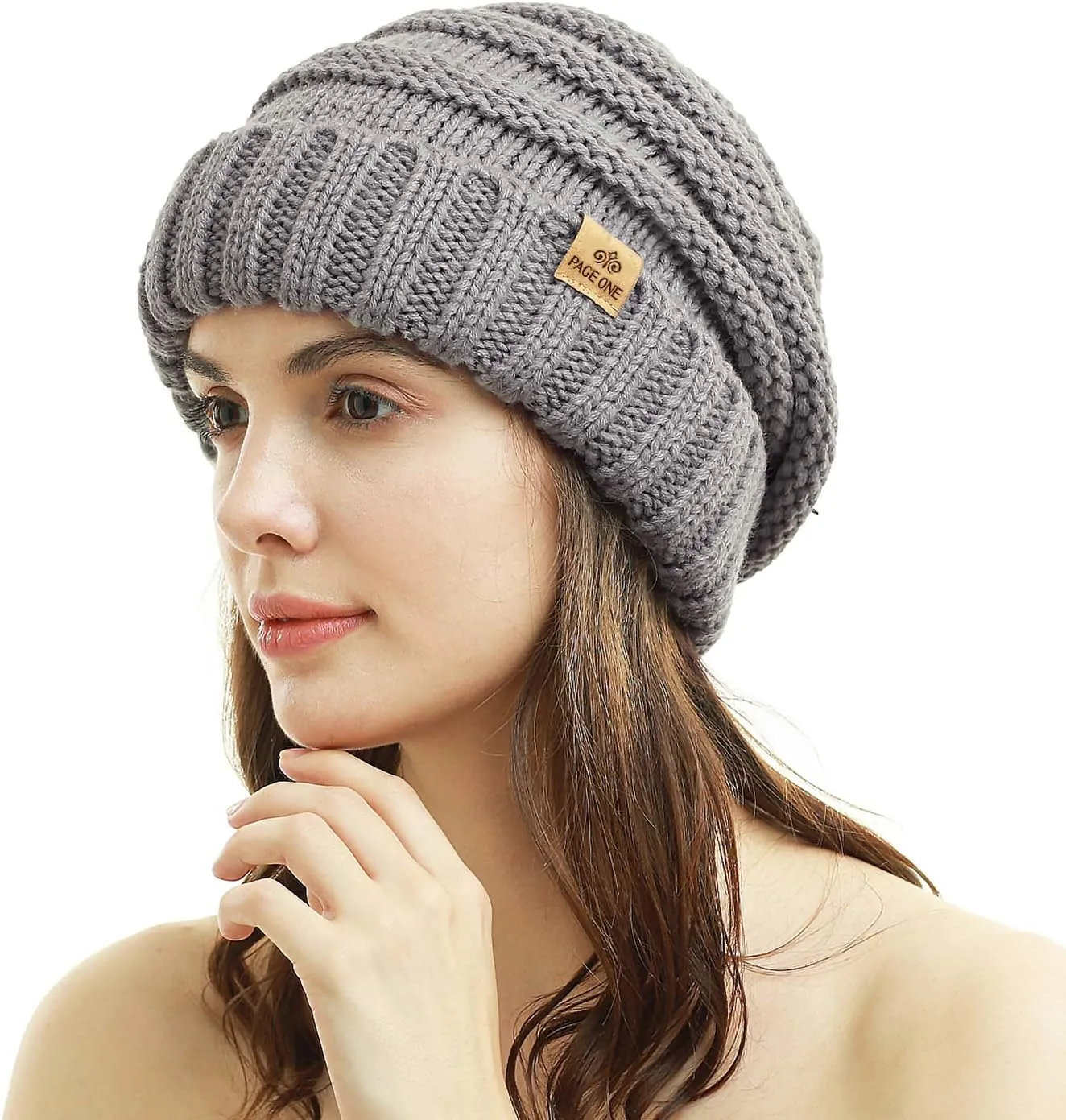 PAGE ONE Womens Winter Beanie Warm Cable Knit Hat Style Stretch Trendy Ribbed Chunky Cap