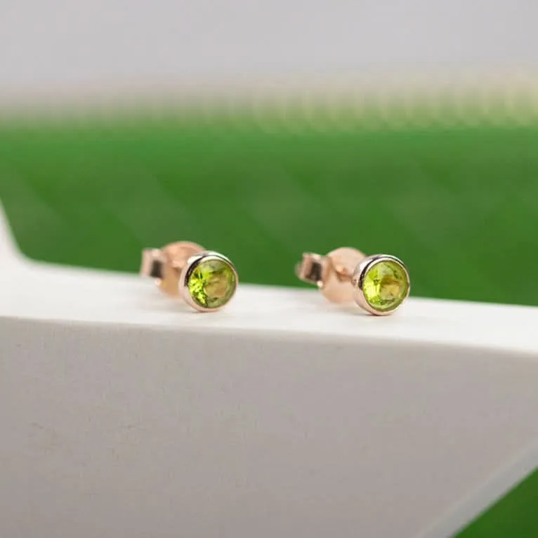 Peridot Mini Stud Earrings | Rose Gold - August