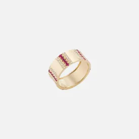 Pinstripe Strength Diamond and Ruby Cigar Band Ring