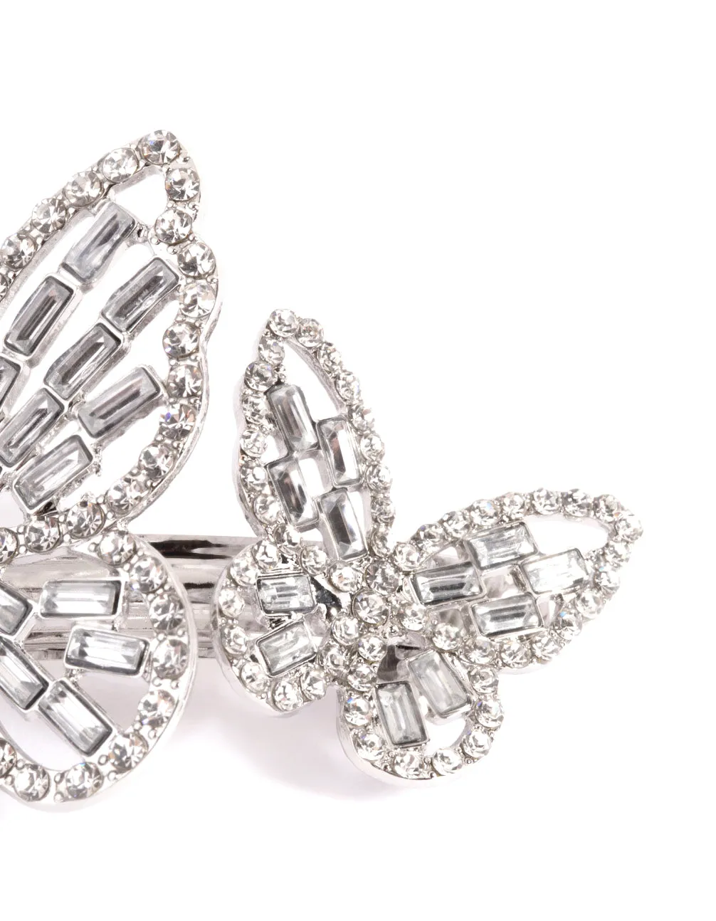 Rhodium Diamante Butterfly Clips